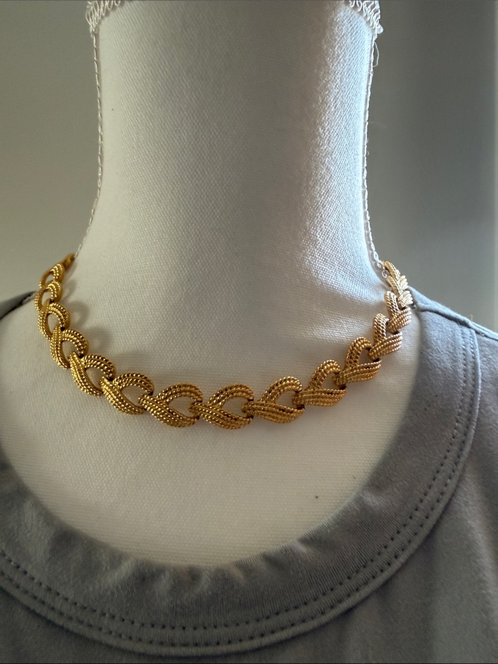 Vintage Napier Gold Tone Brushed Link Necklace